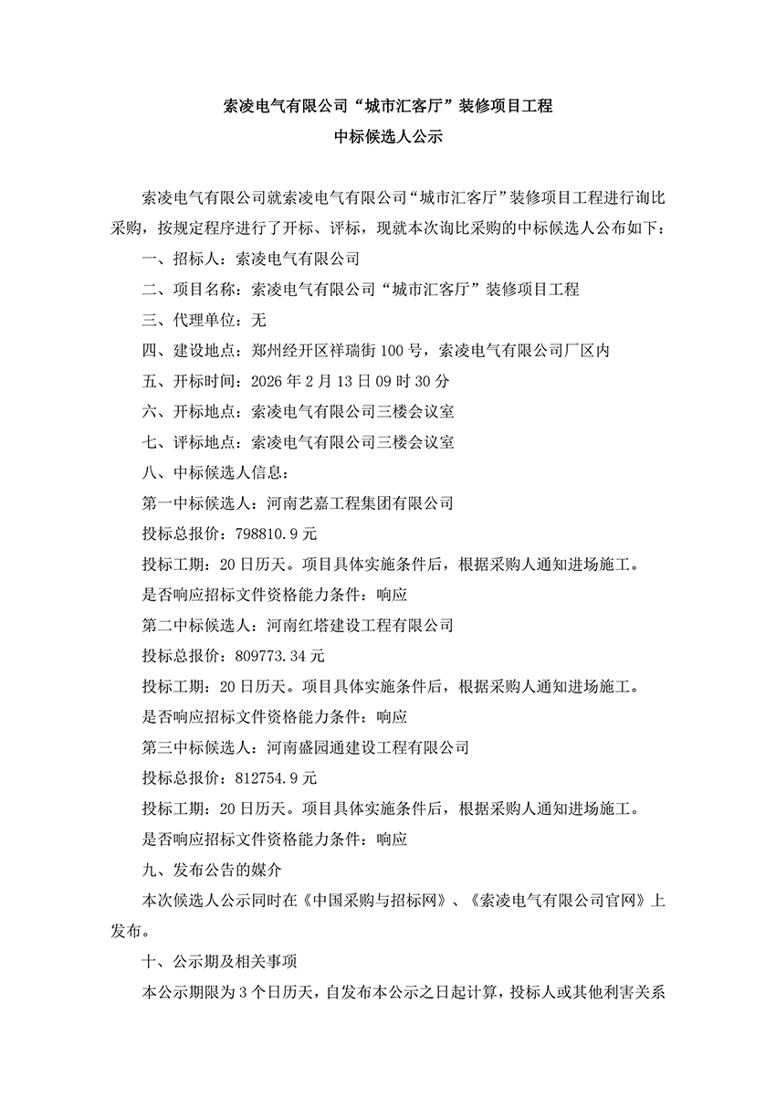 多宝官方网站“城市汇客厅”装修项目工程 中标候选人公示